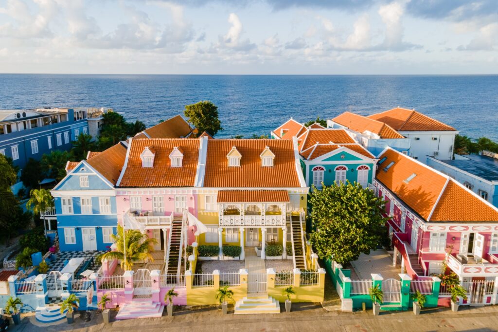 Willemstad Curacao, colorful buildings around Willemstad Punda and Otrobanda